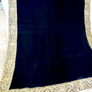 BRAND NEW LARGE BLACK CASHMERE AND EMBROIDERED GOLD EDGING SHAWL
